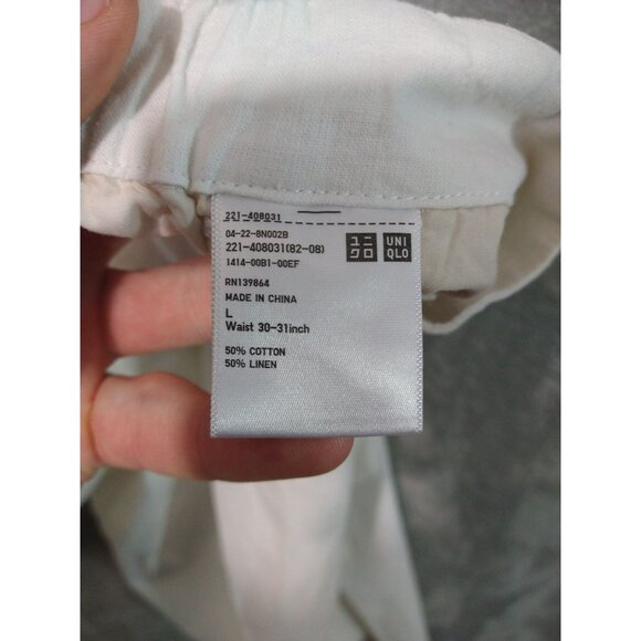 Uniqlo Pants Womens Large White Linen Blend Relaxed Tapered Leg High Rise - Picture 7 of 9